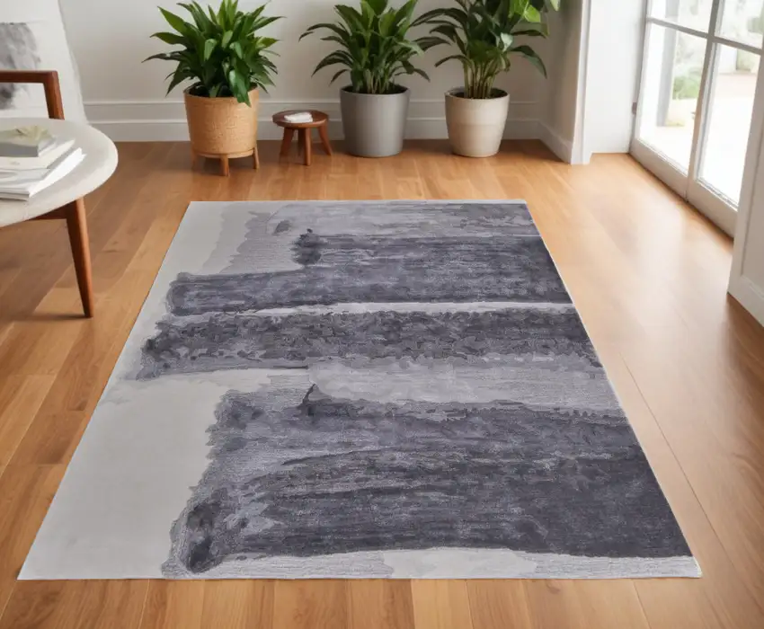 Dark Gray and Ivory Abstract Hand Tufted Area Rug Photo 1