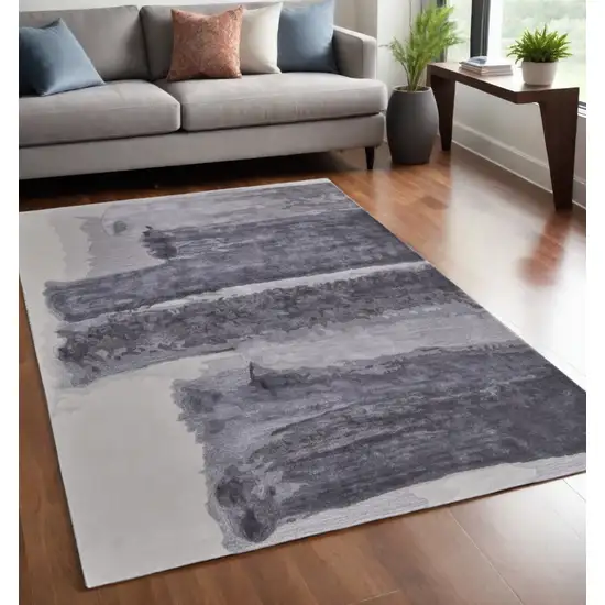 Dark Gray and Ivory Abstract Hand Tufted Area Rug Photo 2