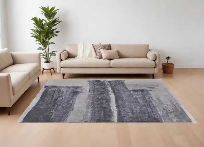 Dark Gray and Ivory Abstract Hand Tufted Area Rug Photo 1