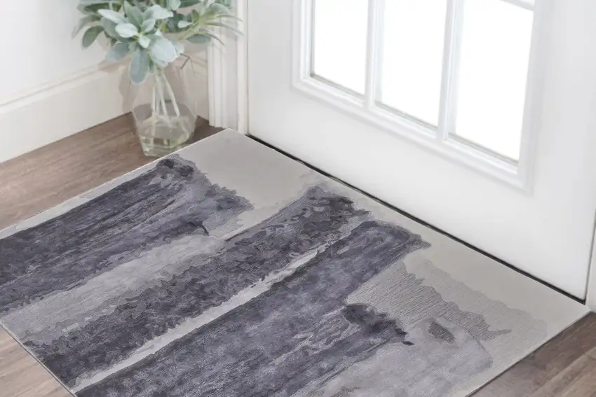 Dark Gray and Ivory Abstract Hand Tufted Area Rug Photo 1