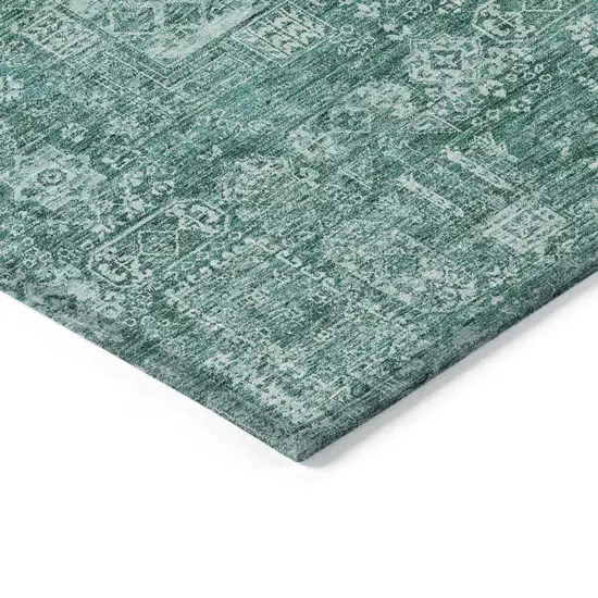Dark Green And Aqua Oriental Washable Indoor Outdoor Area Rug Photo 5
