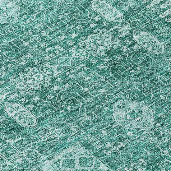 Dark Green And Aqua Oriental Washable Indoor Outdoor Area Rug Photo 7