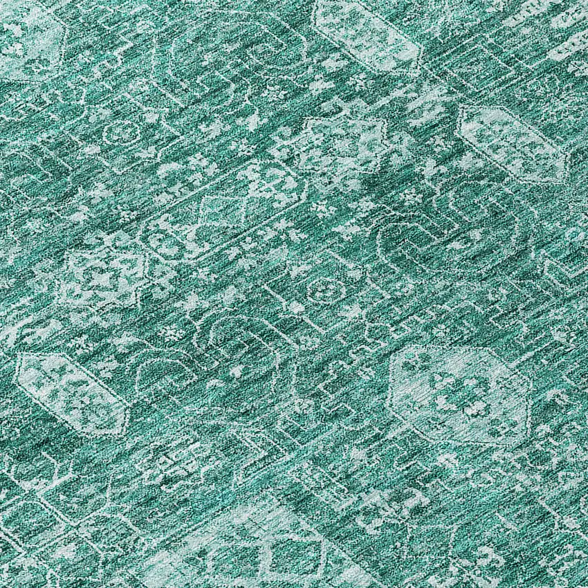 Dark Green And Aqua Oriental Washable Indoor Outdoor Area Rug Photo 7