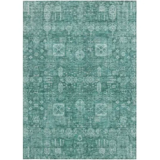 Dark Green And Aqua Oriental Washable Indoor Outdoor Area Rug Photo 7