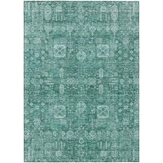 Dark Green And Aqua Oriental Washable Indoor Outdoor Area Rug Photo 2