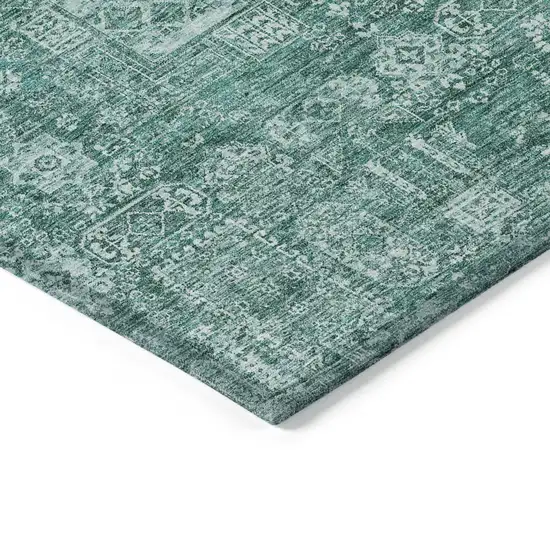 Dark Green And Aqua Oriental Washable Indoor Outdoor Area Rug Photo 5