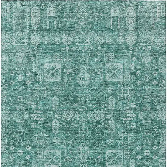 Dark Green And Aqua Oriental Washable Indoor Outdoor Area Rug Photo 6