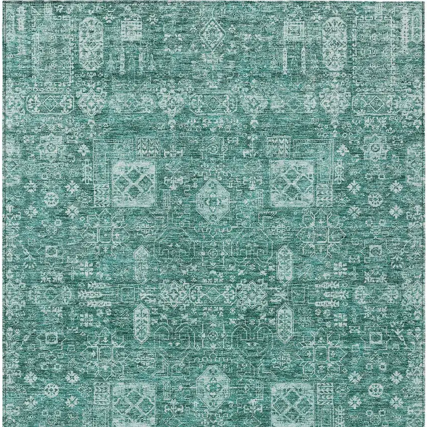 Dark Green And Aqua Oriental Washable Indoor Outdoor Area Rug Photo 6