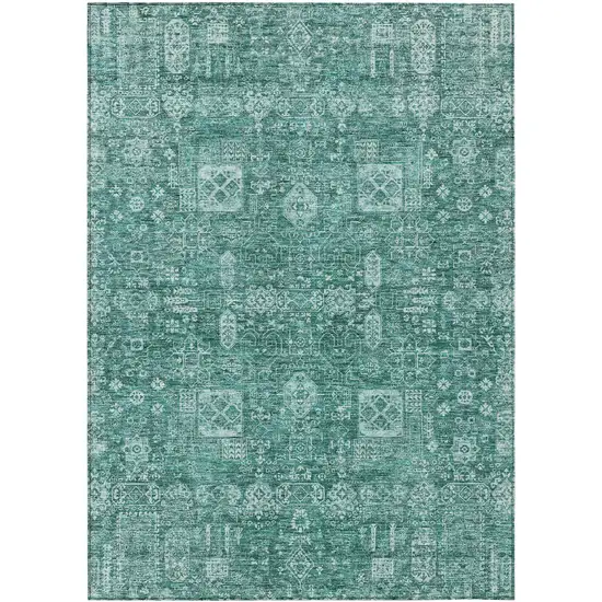 Dark Green And Aqua Oriental Washable Indoor Outdoor Area Rug Photo 2