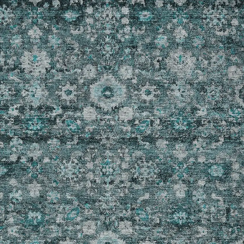 Dark Green Aqua And Charcoal Oriental Washable Indoor Outdoor Area Rug Photo 6