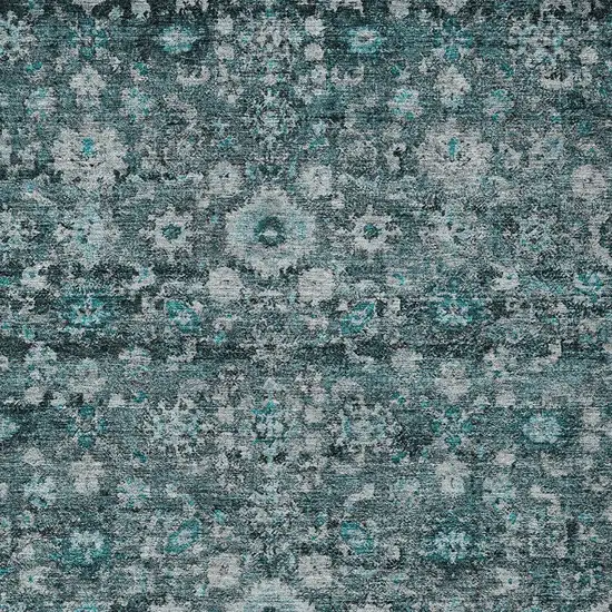Dark Green Aqua And Charcoal Oriental Washable Indoor Outdoor Area Rug Photo 6