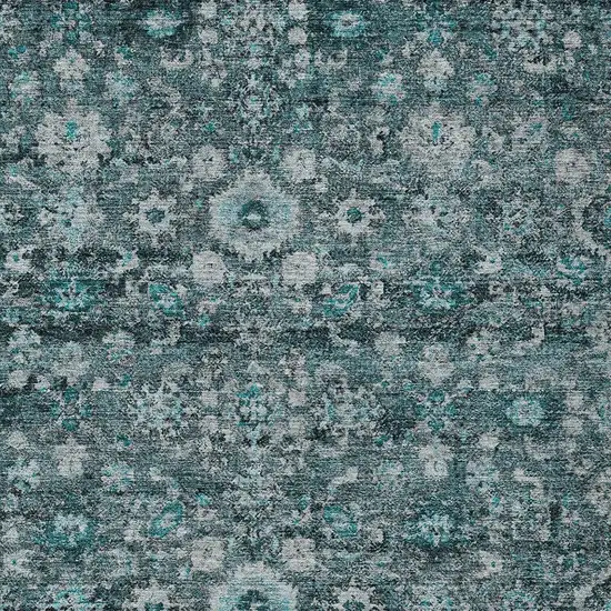Dark Green Aqua And Charcoal Oriental Washable Indoor Outdoor Area Rug Photo 6