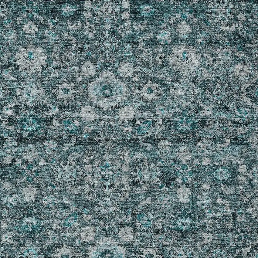 Dark Green Aqua And Charcoal Oriental Washable Indoor Outdoor Area Rug Photo 6