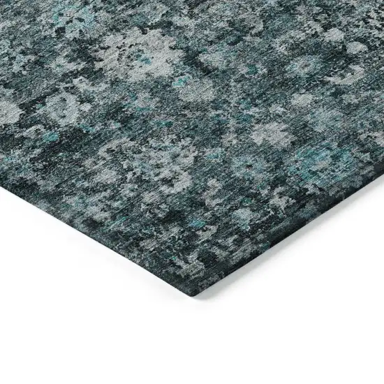 Dark Green Aqua And Charcoal Oriental Washable Indoor Outdoor Area Rug Photo 5