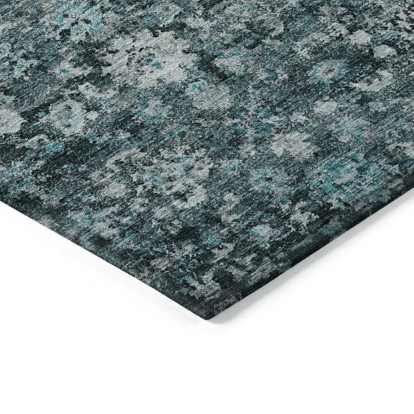 Dark Green Aqua And Charcoal Oriental Washable Indoor Outdoor Area Rug Photo 5