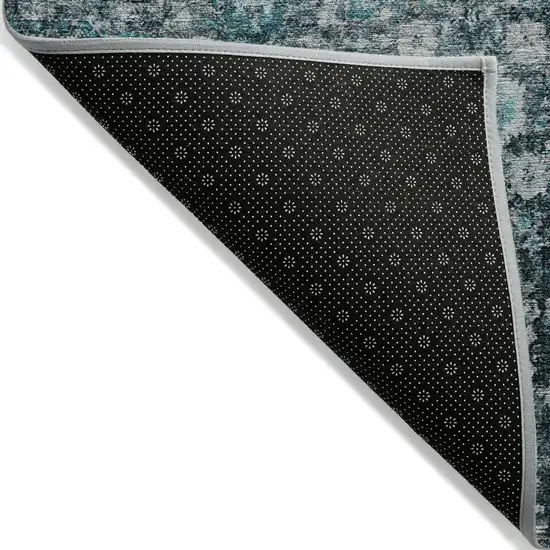Dark Green Aqua And Charcoal Oriental Washable Indoor Outdoor Area Rug Photo 4