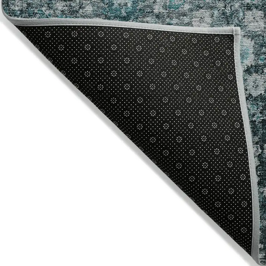 Dark Green Aqua And Charcoal Oriental Washable Indoor Outdoor Area Rug Photo 4