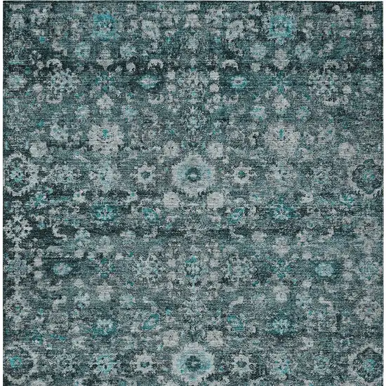 Dark Green Aqua And Charcoal Oriental Washable Indoor Outdoor Area Rug Photo 7