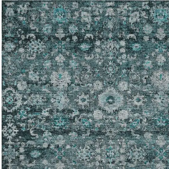 Dark Green Aqua And Charcoal Oriental Washable Indoor Outdoor Area Rug Photo 6