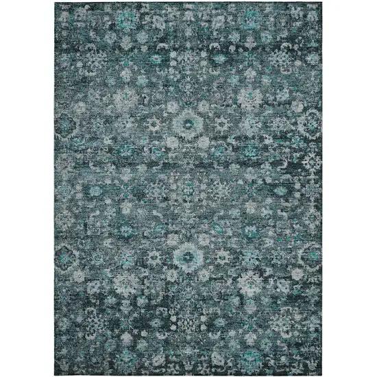 Dark Green Aqua And Charcoal Oriental Washable Indoor Outdoor Area Rug Photo 4