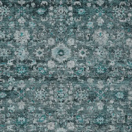 Dark Green Aqua And Charcoal Oriental Washable Indoor Outdoor Area Rug Photo 5