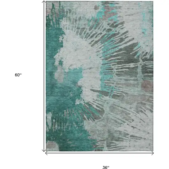 Dark Green Aqua And Gray Abstract Washable Indoor Outdoor Area Rug Photo 3