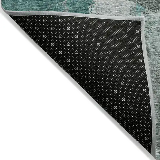 Dark Green Aqua And Gray Abstract Washable Indoor Outdoor Area Rug Photo 4