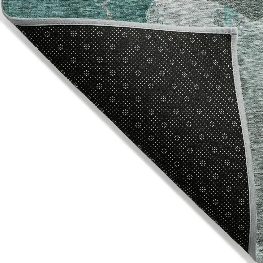 Dark Green Aqua And Gray Abstract Washable Indoor Outdoor Area Rug Photo 4