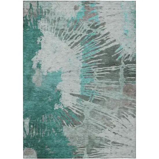 Dark Green Aqua And Gray Abstract Washable Indoor Outdoor Area Rug Photo 2