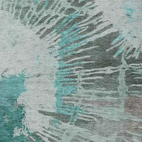 Dark Green Aqua And Gray Abstract Washable Indoor Outdoor Area Rug Photo 7