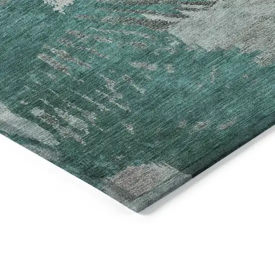 Dark Green Aqua And Gray Abstract Washable Indoor Outdoor Area Rug Photo 5