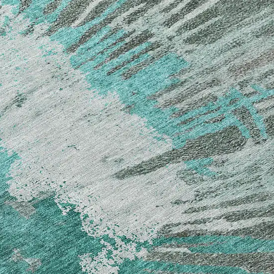 Dark Green Aqua And Gray Abstract Washable Indoor Outdoor Area Rug Photo 6