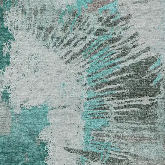Dark Green Aqua And Gray Abstract Washable Indoor Outdoor Area Rug Photo 7