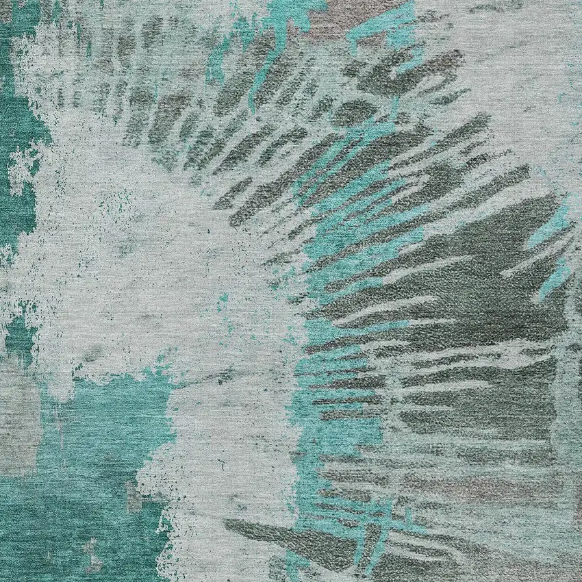 Dark Green Aqua And Gray Abstract Washable Indoor Outdoor Area Rug Photo 7