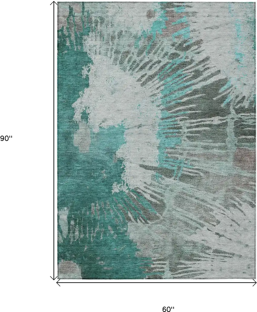 Dark Green Aqua And Gray Abstract Washable Indoor Outdoor Area Rug Photo 3