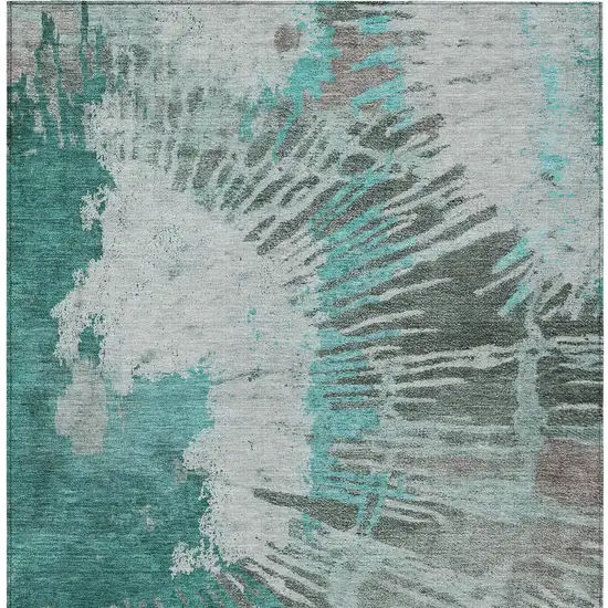 Dark Green Aqua And Gray Abstract Washable Indoor Outdoor Area Rug Photo 7