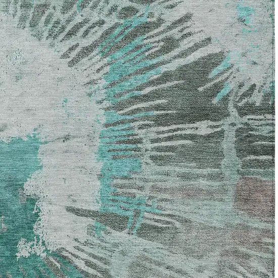 Dark Green Aqua And Gray Abstract Washable Indoor Outdoor Area Rug Photo 6