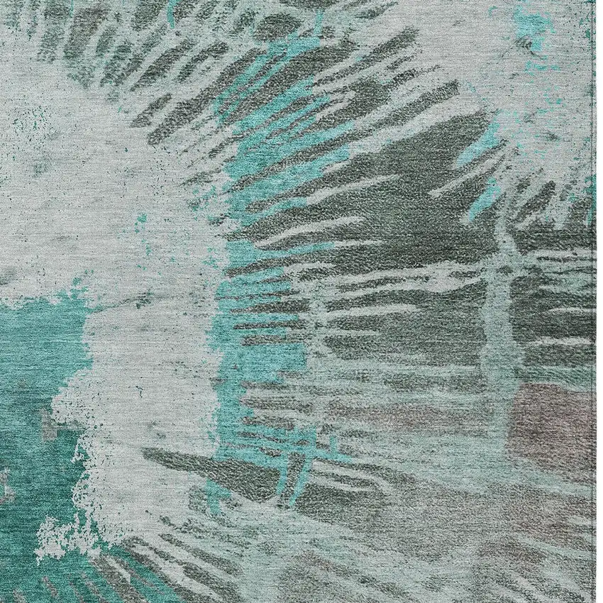 Dark Green Aqua And Gray Abstract Washable Indoor Outdoor Area Rug Photo 6