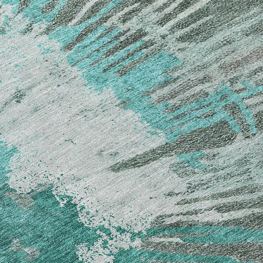 Dark Green Aqua And Gray Abstract Washable Indoor Outdoor Area Rug Photo 5