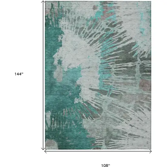 Dark Green Aqua And Gray Abstract Washable Indoor Outdoor Area Rug Photo 3