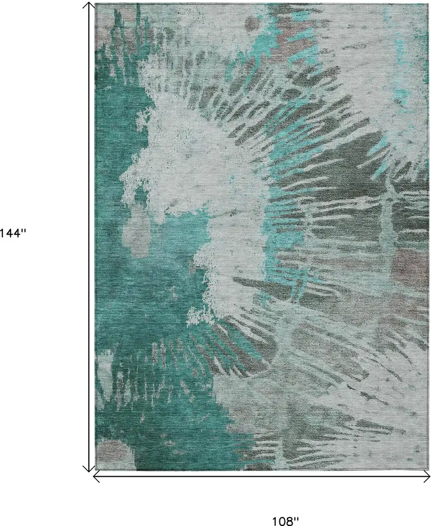 Dark Green Aqua And Gray Abstract Washable Indoor Outdoor Area Rug Photo 3