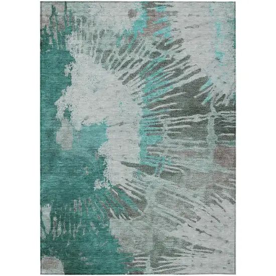 Dark Green Aqua And Gray Abstract Washable Indoor Outdoor Area Rug Photo 2