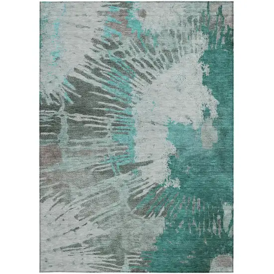 Dark Green Aqua And Gray Abstract Washable Indoor Outdoor Area Rug Photo 7