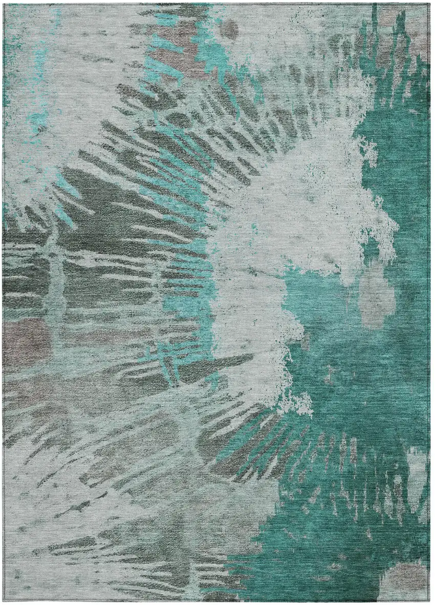 Dark Green Aqua And Gray Abstract Washable Indoor Outdoor Area Rug Photo 7
