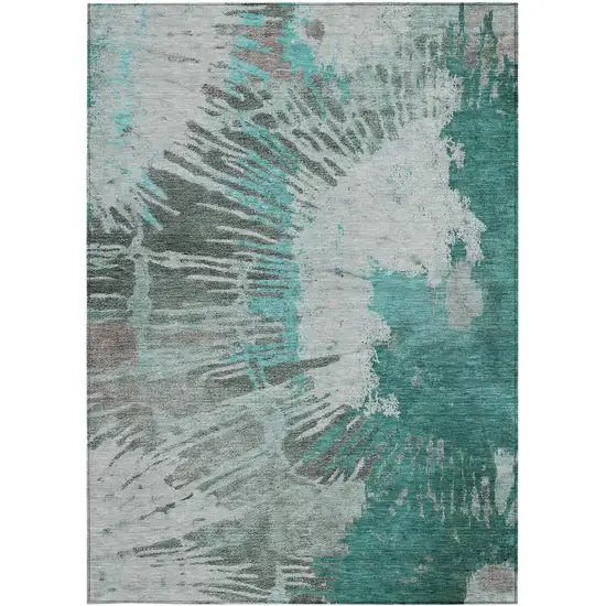 Dark Green Aqua And Gray Abstract Washable Indoor Outdoor Area Rug Photo 7