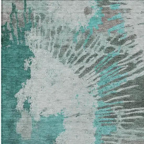 Dark Green Aqua And Gray Abstract Washable Indoor Outdoor Area Rug Photo 7