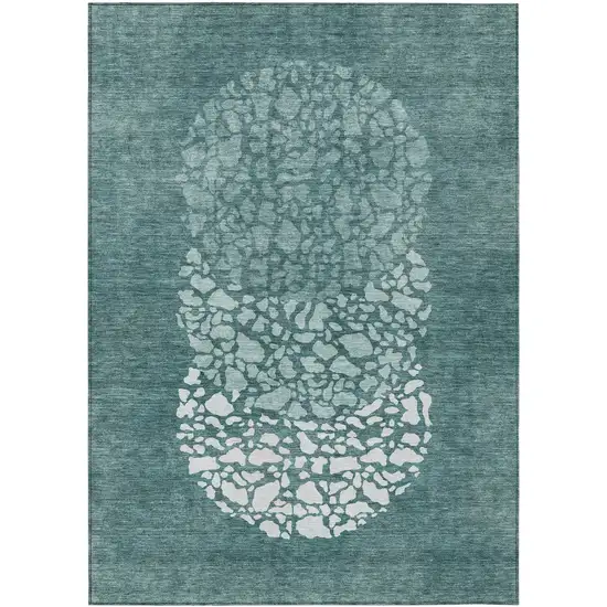 Dark Green Aqua And Ivory Abstract Washable Indoor Outdoor Area Rug Photo 2