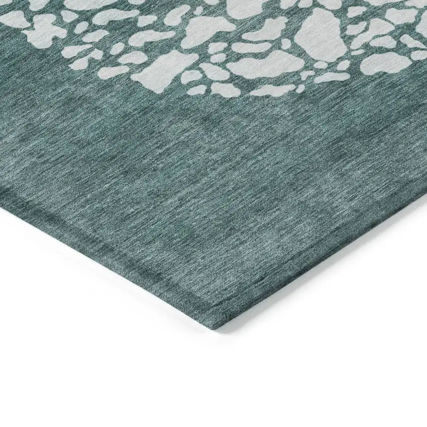 Dark Green Aqua And Ivory Abstract Washable Indoor Outdoor Area Rug Photo 4