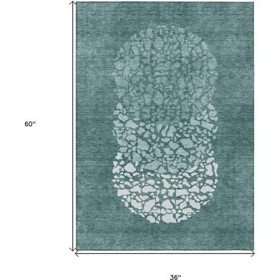Dark Green Aqua And Ivory Abstract Washable Indoor Outdoor Area Rug Photo 3