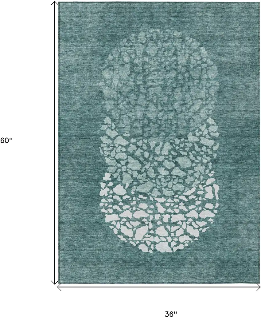 Dark Green Aqua And Ivory Abstract Washable Indoor Outdoor Area Rug Photo 3